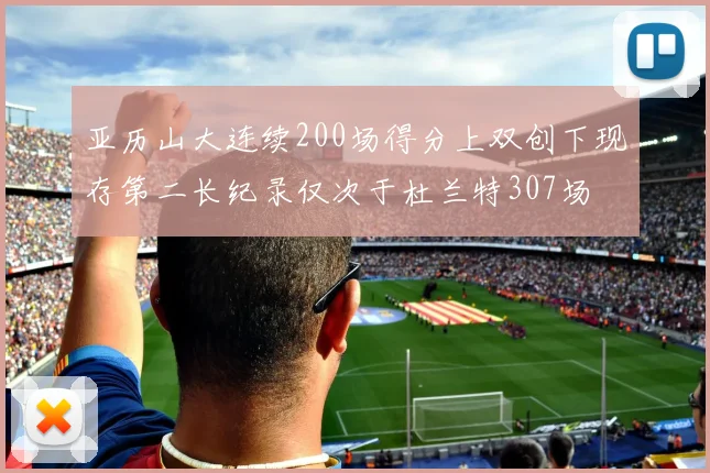 亚历山大连续200场得分上双创下现存第二长纪录仅次于杜兰特307场